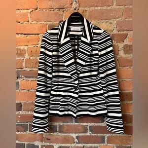Calvin Klein Black and White Women’s Blazer with Bold Stripes. Size: 6